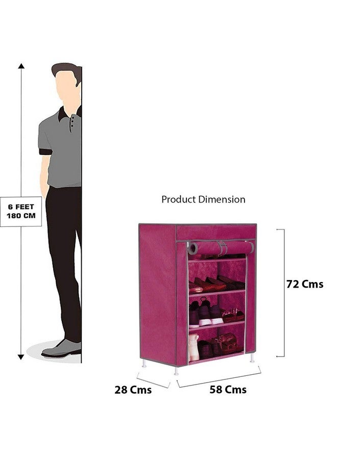 FLIPZON Multipurpose 4-Tiers Shoe Rack with Dustproof Zip Cover, Multiuse Wide Space Storage Rack made by Non Woven Fabric for footwear, Toys, clothes (4 Shelves) (Maroon), Plastic Non Woven, Cm - Image 2