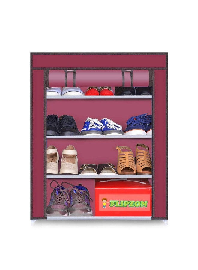 FLIPZON Multipurpose 4-Tiers Shoe Rack with Dustproof Zip Cover, Multiuse Wide Space Storage Rack made by Non Woven Fabric for footwear, Toys, clothes (4 Shelves) (Maroon), Plastic Non Woven, Cm - Image 4