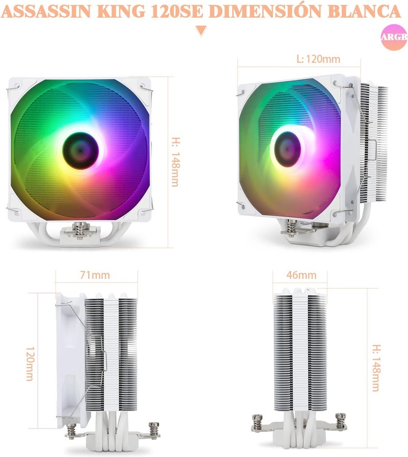 ثيرمالرايت مبرد هواء CPU من Thermalright Assassin King 120 SE White ARGB، 5 أنابيب حرارية تبريد المشعاع، مروحة هادئة TL-C12CW-S PWM بسرعة 1550 دورة في الدقيقة، متوافق مع AM4/AM5/Intel LGA1700/1851/1150/1151/1200 - Image 5