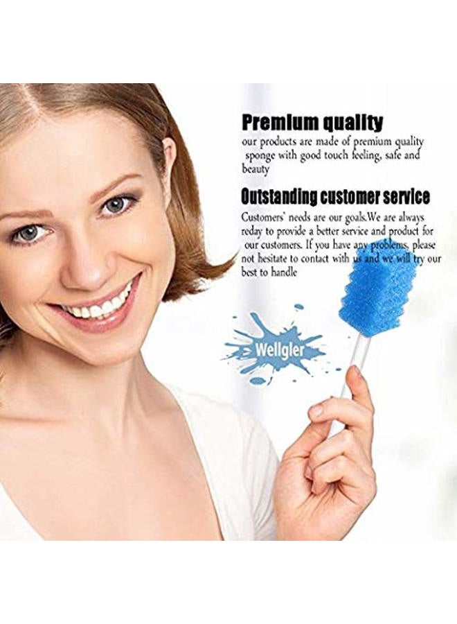 wellgler Disposable Unflavored Oral Care Sponge Swabs, Tooth Shape Blue (50 Count) - Image 5