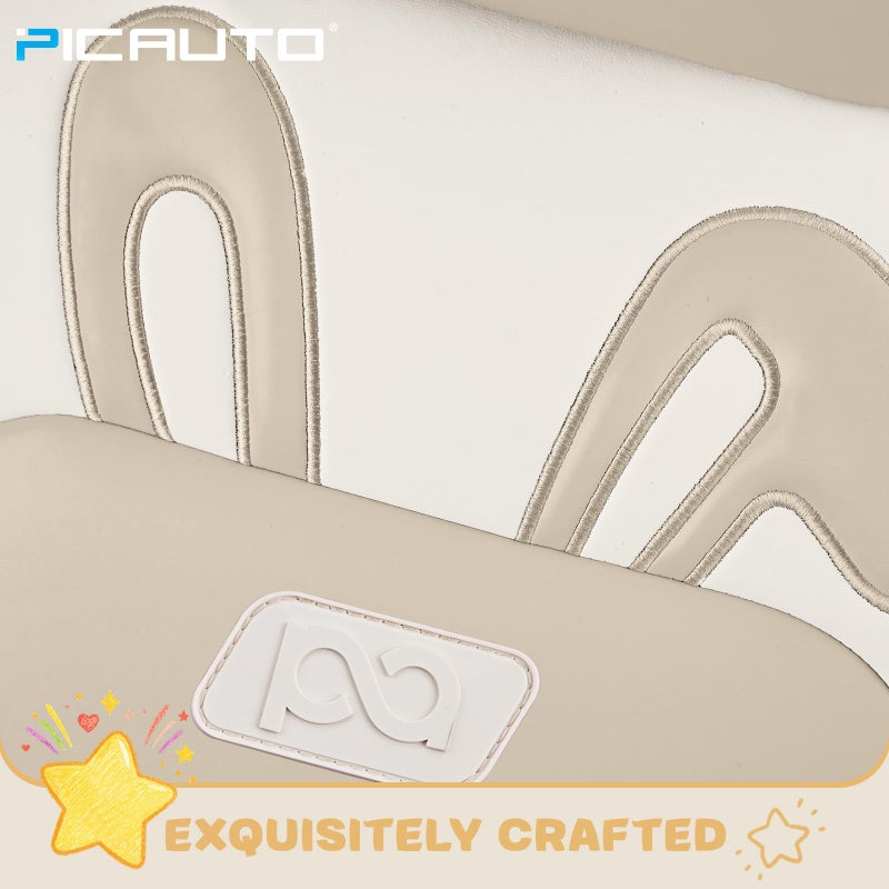 PIC AUTO Car Seat Covers, Cute Rabbit Premium Beige Leather Seat Covers, Universal Fit Front Seat Covers for Cars, Trucks, SUVs, Soft & Wear-Resistant Auto Interior Protection with Airbag-Compatible - Image 5
