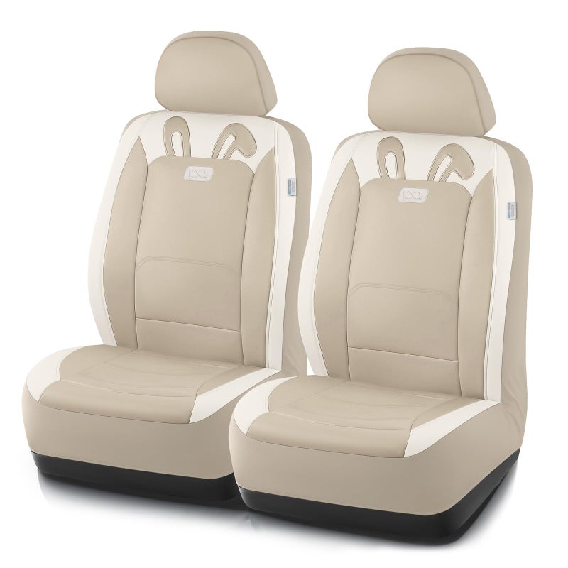 PIC AUTO Car Seat Covers, Cute Rabbit Premium Beige Leather Seat Covers, Universal Fit Front Seat Covers for Cars, Trucks, SUVs, Soft & Wear-Resistant Auto Interior Protection with Airbag-Compatible - Image 1