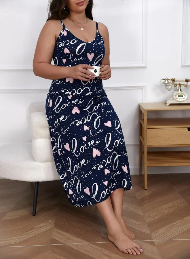 تايك تو قميص نوم كامي بطبعة كلمة لوف مقاس كبير