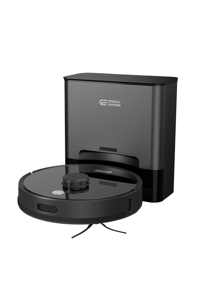 GENERAL SUPREME - General Supreme Robot Vacuum Cleaner with Dust Station, 3000Pa Suction Power, 2 in 1 Sweeping and Mopping, with Remote, Automatic Charging, Smart Control via Mobile App, Large Capacity 2900mAh Battery, Black - Image 1