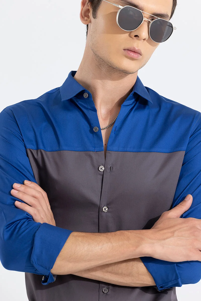 سنيتش Charcoal Grey Colour Blocked Long Sleeve Slim Fit Casual Shirt