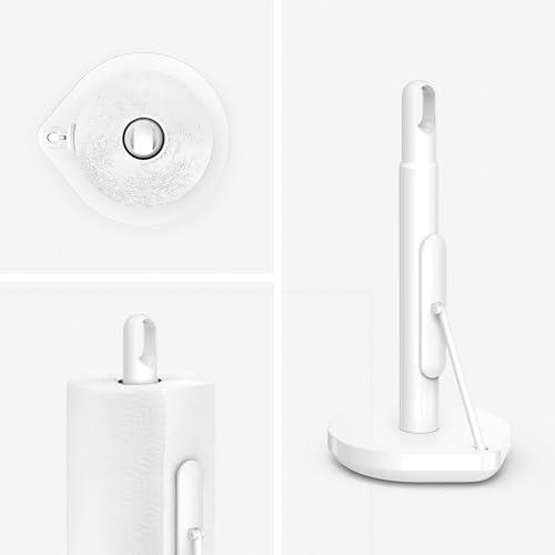 simplehuman Tension Arm Standing Paper Towel Holder, Heavy-Duty, Easy One-Handed Tear, Kitchen Countertop, White Stainless Steel - Image 2