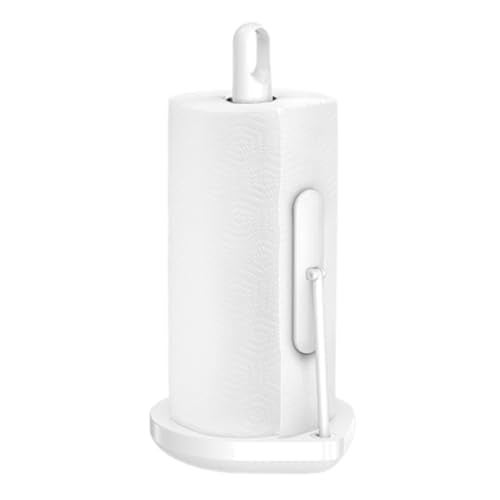 simplehuman Tension Arm Standing Paper Towel Holder, Heavy-Duty, Easy One-Handed Tear, Kitchen Countertop, White Stainless Steel - Image 1