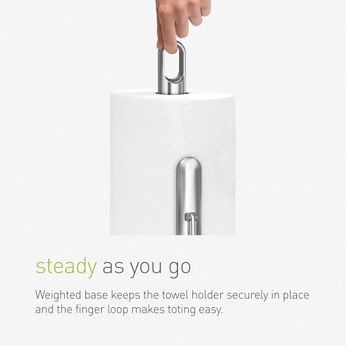 simplehuman Tension Arm Standing Paper Towel Holder, Heavy-Duty, Easy One-Handed Tear, Kitchen Countertop, White Stainless Steel - Image 5