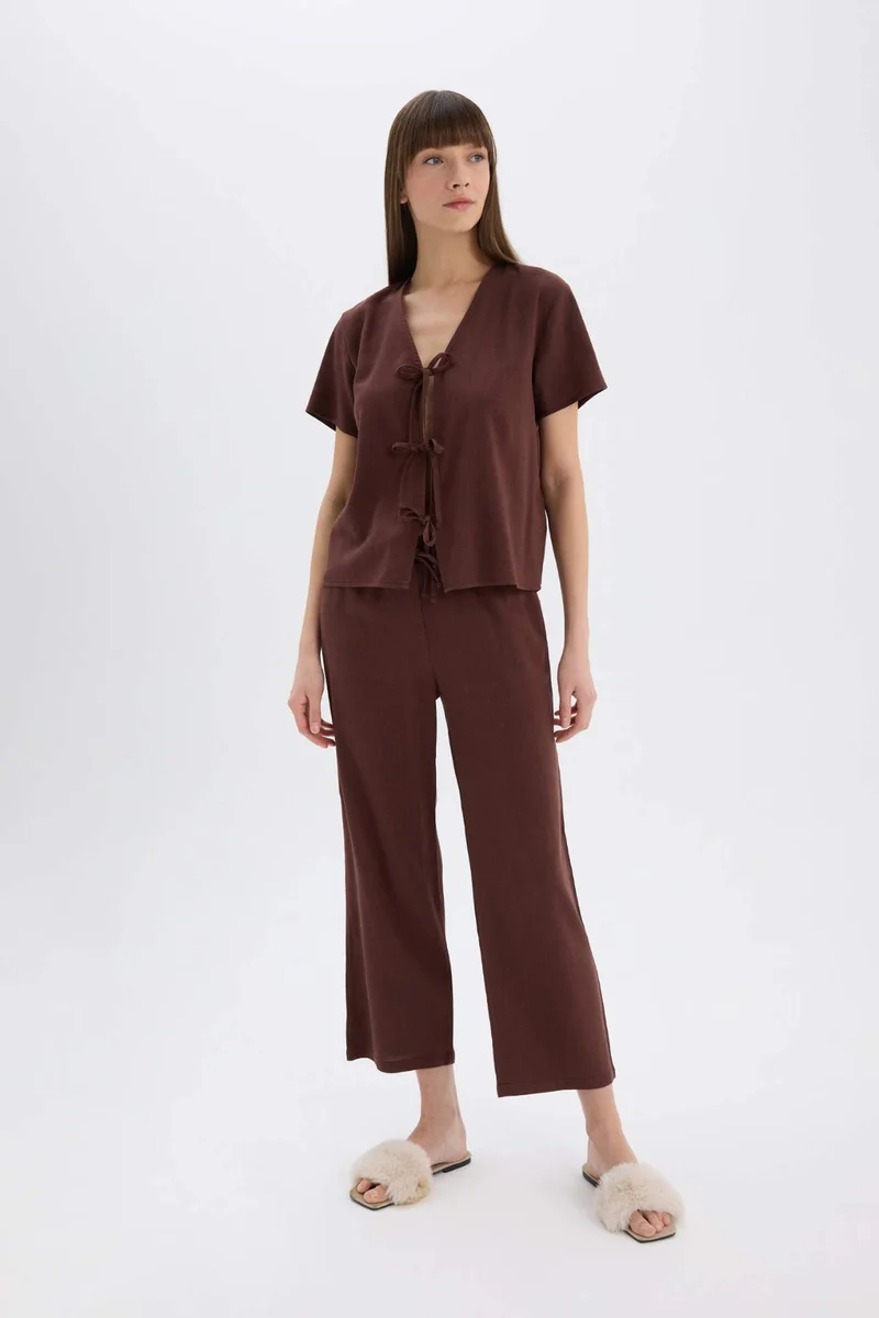 ديفاكتو Fall in Love Linen Pyjamas Top Bottom 2 Piece Pyjamas Set