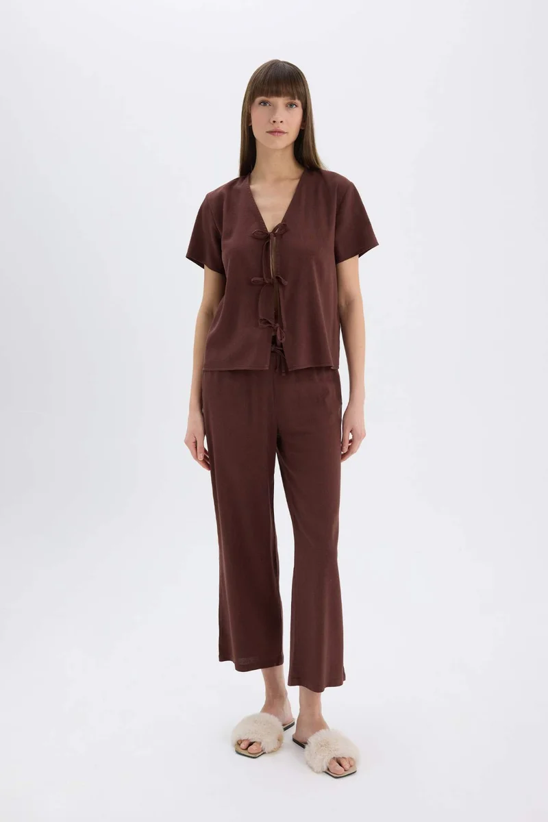 ديفاكتو Fall in Love Linen Pyjamas Top Bottom 2 Piece Pyjamas Set