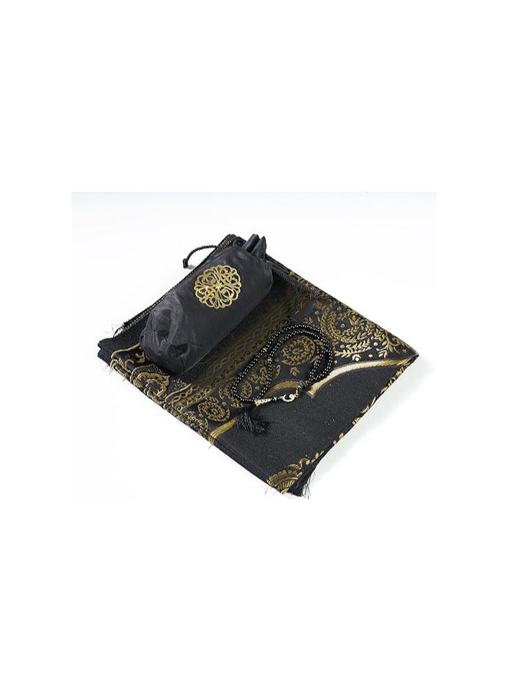 Prayer Rug - Muslim Prayer Rug - Prayer Mat Travel Bag and Prayer Beads - Muslim Gifts for Men Women and Kids (Black-2) - Image 1