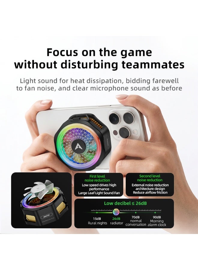 PIVA B25 PRO 20W Mobile Cooling Fan – Rapid cooling (up to 40°C drop), magnetic clip, app control, and RGB lighting. Durable and scratch-resistant; ideal for gaming and heavy use. Color: Black. - Image 5