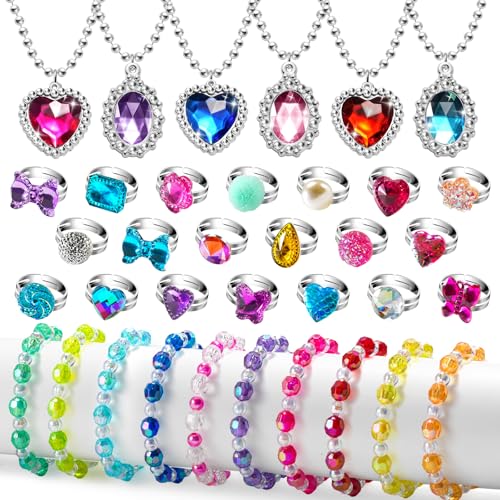 xFFFun 36pcs Princess Play Jewelry Set for Little Girls Ages 46 Kids Costume Dress Up Jewelry Necklace Bracelet Rings for Toddlers Childrens Princess Birthday Party Favors Gift 3 4 5 6 7 8 Year Old Girl - Image 1