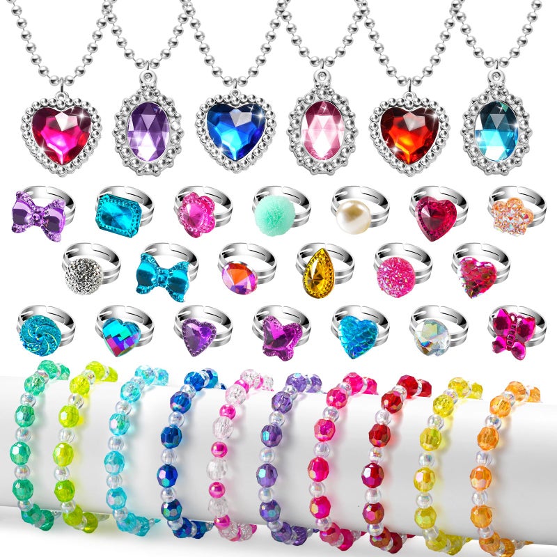 xFFFun 36pcs Princess Play Jewelry Set for Little Girls Ages 46 Kids Costume Dress Up Jewelry Necklace Bracelet Rings for Toddlers Childrens Princess Birthday Party Favors Gift 3 4 5 6 7 8 Year Old Girl - Image 2
