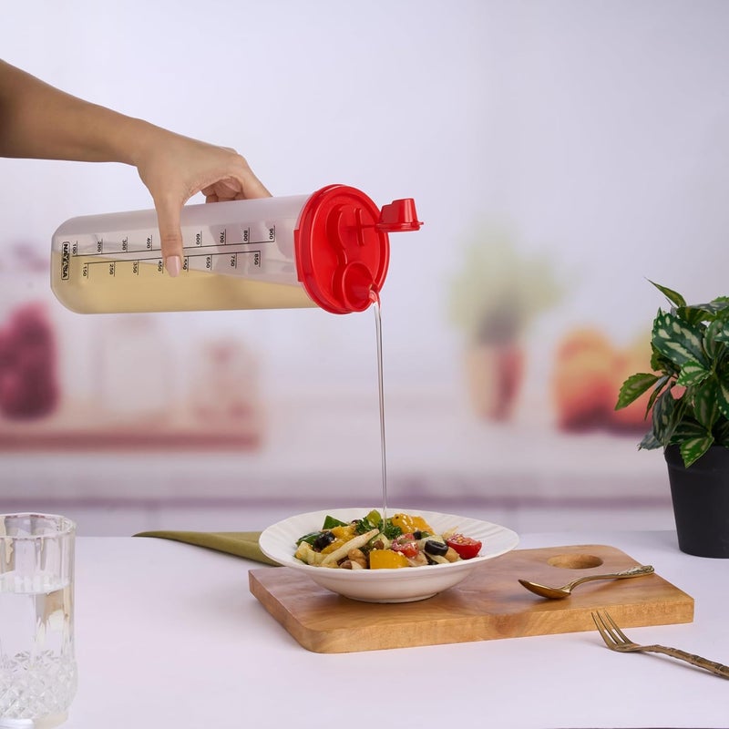 NAYASA Plastic Oil Dispenser Set Of 2 | BPA-Free and Leakproof Cooking Oil Dispenser Kitchen Tools | Ideal For Storing & Pouring Liquids, Cooking Oils, Refined Oils, Olive Oil, Vinegar | Red - Image 2