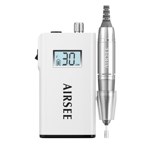 AIRSEE آلة حفر الأظافر الكهربائية AIRSEE القابلة لإعادة الشحن بسرعة 30000 دورة في الدقيقة، جهاز محمول احترافي لتمديد الأظافر الأكريليكية، طلاء الأظافر، وإزالة الجلد الميت، بدون سلك، عالية السرعة للاستخدام في الصالونات والمنازل E8 أبيض - Image 1