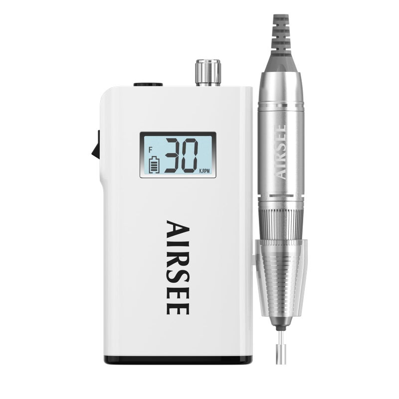 AIRSEE آلة حفر الأظافر الكهربائية AIRSEE القابلة لإعادة الشحن بسرعة 30000 دورة في الدقيقة، جهاز محمول احترافي لتمديد الأظافر الأكريليكية، طلاء الأظافر، وإزالة الجلد الميت، بدون سلك، عالية السرعة للاستخدام في الصالونات والمنازل E8 أبيض - Image 2