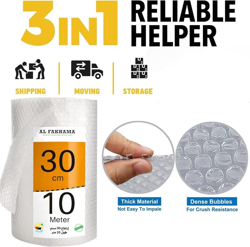 AL FAKHAMA Bubble Wrap with 5 Fragile Stickers - 30 cm x 10 Meters (12 Inches x 33 Ft) High Density Cushioning Roll - Image 2