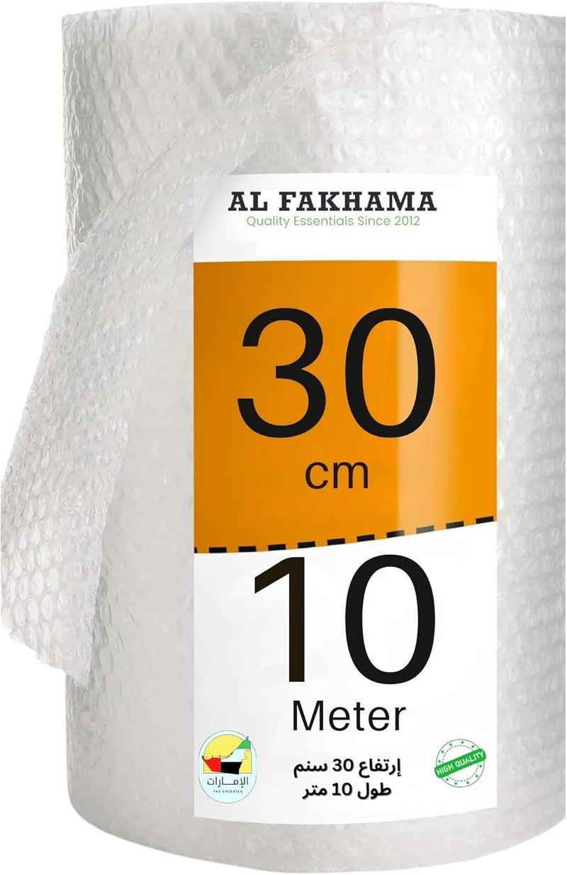 AL FAKHAMA Bubble Wrap with 5 Fragile Stickers - 30 cm x 10 Meters (12 Inches x 33 Ft) High Density Cushioning Roll - Image 1