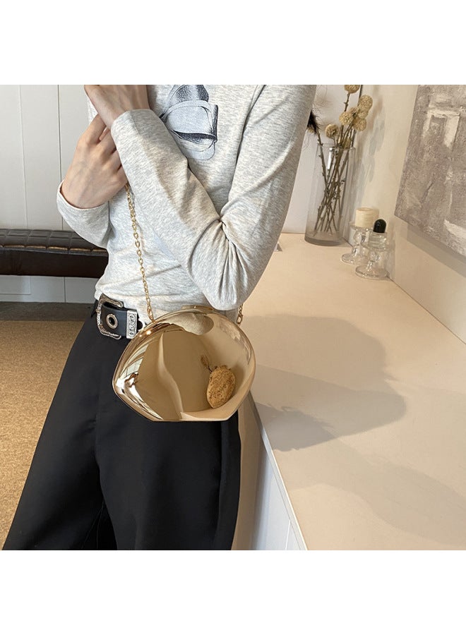 Acrylic Box Handbag Women's Fashion Dinner Bag African European Goose Egg Shaped Clutch Bag Single Shoulder Slant Crossbody Bag-Color:light Gold  - Image 3