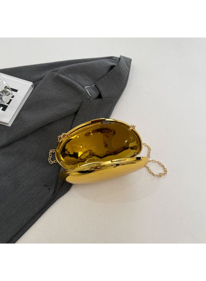 Acrylic Box Handbag Women's Fashion Dinner Bag African European Goose Egg Shaped Clutch Bag Single Shoulder Slant Crossbody Bag-Color:light Gold  - Image 4
