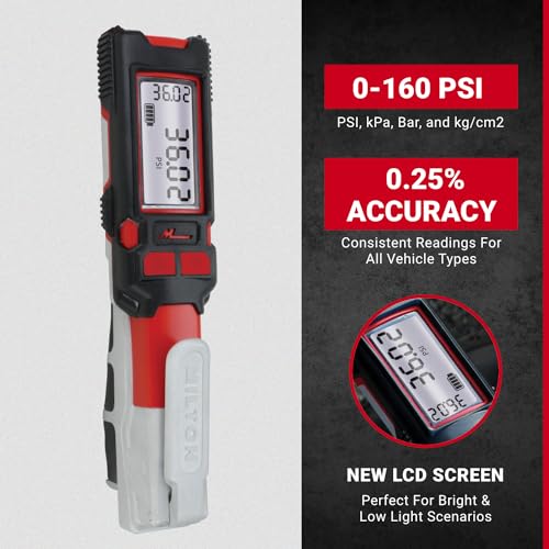 Milton Precision Digital Tire Pressure Gauge S-580ekit, Made In USA Most Accurate Inflator Gauge Available, Perfect for Professional Technicians, Easy to Read Display, 0-160 PSI Pressure Range, Red - Image 2