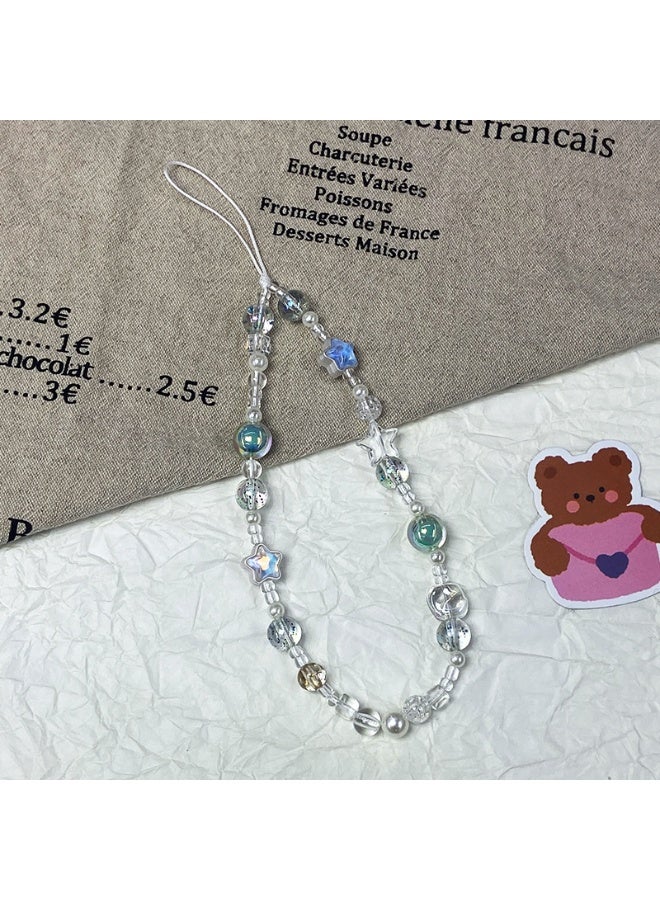 NIBEMINENT Super Cute Beaded Phone Charm – Trendy Phone Chain Wrist Strap, Shining Beads Chain Lanyard for Cell Phone