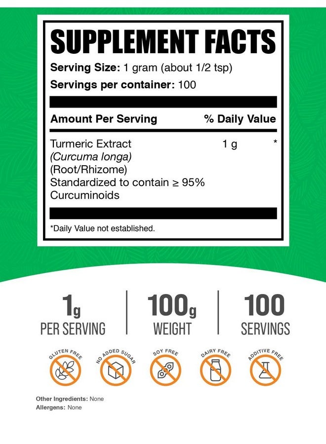 بالك سابلمنتس مسحوق مستخلص الكركم من BulkSupplements.com - من جذر الكركم، مكملات الكركمين ١٠٠٠ ملغ، مسحوق الكركمين والكركم - خالٍ من الغلوتين، ١٠٠٠ ملغ لكل حصة، ١٠٠ غرام (٣.٥ أونصة) (عبوة من قطعة واحدة) - Image 2