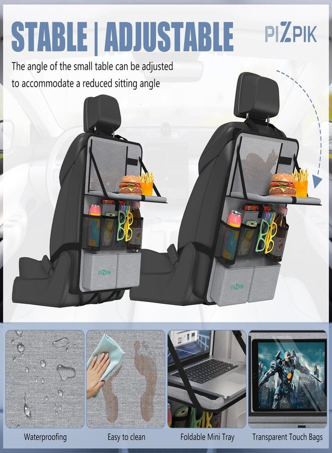 Plzpik Car Backseat Organizer with Tablet Holder,11 Storage Pockets with Foldable Food Tray, Protector Kick Mats for Kids, Travel Accessories Organizer (Gray, 1Pack) - Image 5