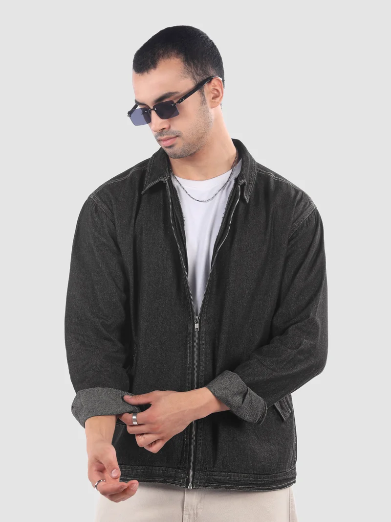 Beyoung Black Denim Zipper Shacket