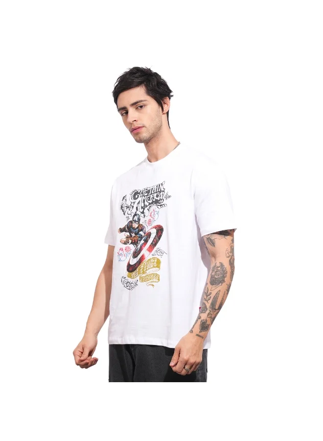 بيينغ هيومان Mens White Round Neck Short Sleeve T-Shirt