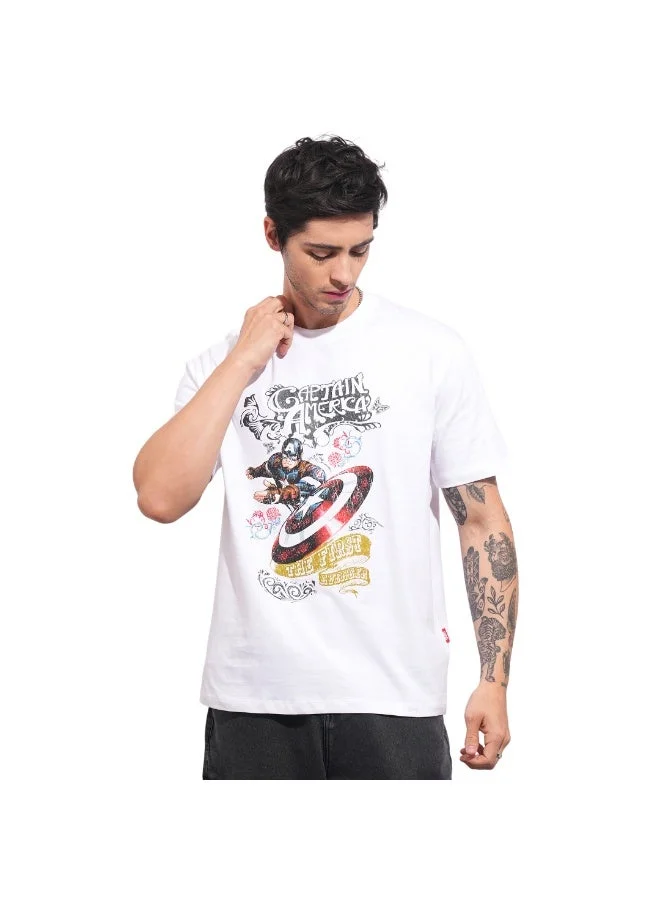 بيينغ هيومان Mens White Round Neck Short Sleeve T-Shirt