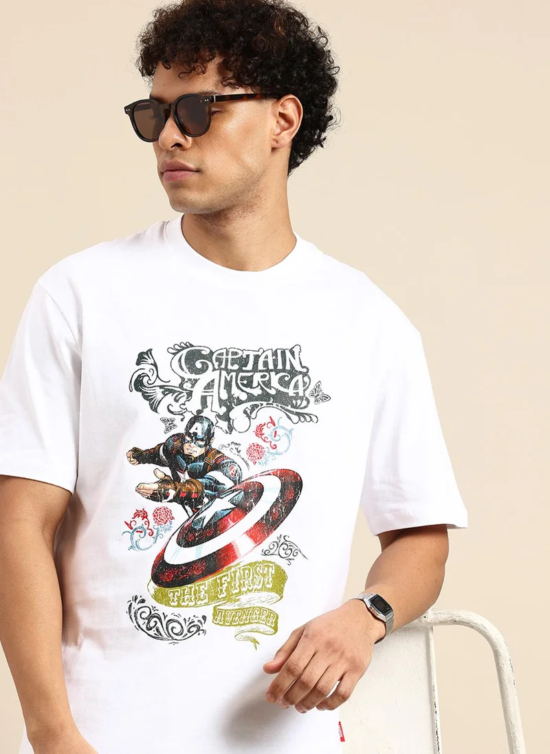 بيينغ هيومان Captain America Printed Drop-Shoulder Sleeves Pure Cotton T-shirt