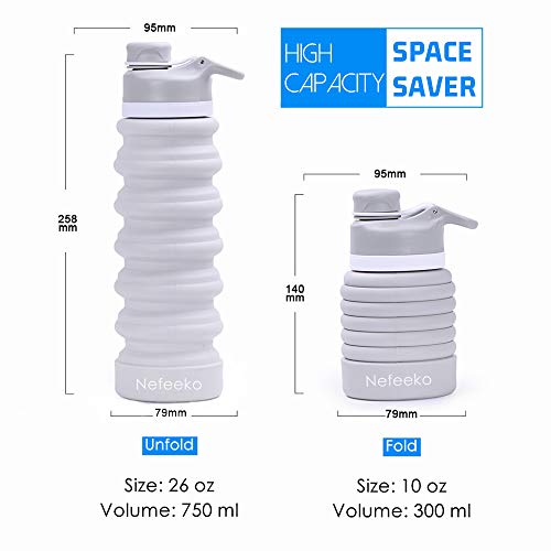 Nefeeko Collapsible Water Bottle, 26oz Silicone Foldable Water Bottles Leakproof BPA Free Travel Water Bottles with Carabiner, Portable Sport Water Bottles for Camping,Hiking Outdoor Indoor Sport - Image 2