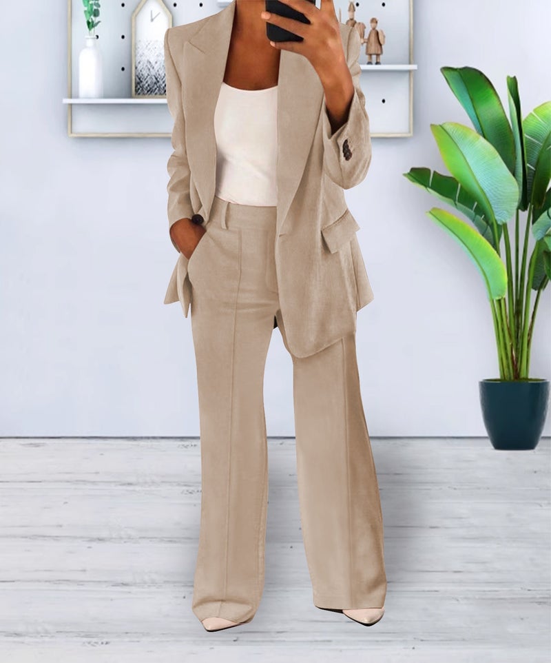 Women's Casual Blazer Suit Set - Stylish 2-Piece Long Pants Outfit, Autumn 2023, Comfortable & Trendy