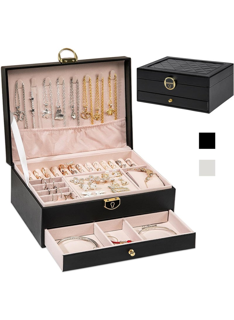 Generic Women's Jewelry Box, Leatherette Display Box for Rings, Necklaces, Earrings, and Bracelets, Black  - Image 1