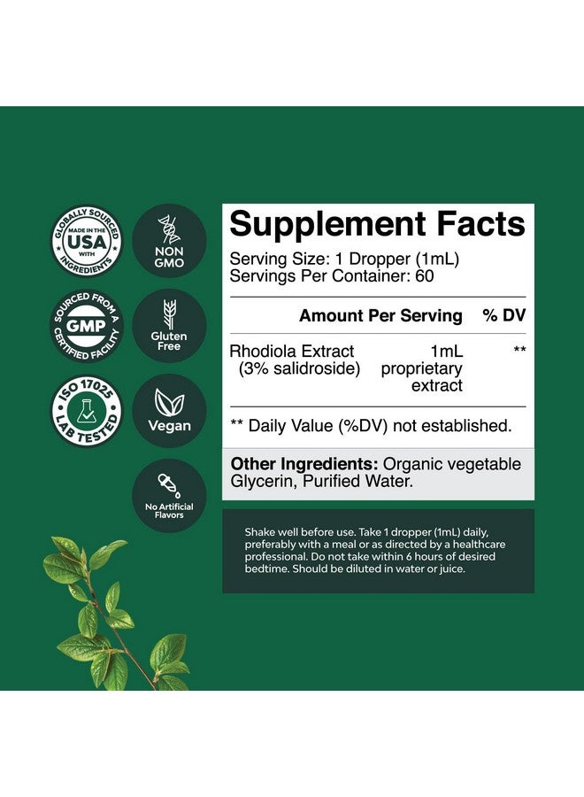 Natures Craft High Potency Rhodiola Rosea Tincture -Liquid Rhodiola Supplement for Stress Energy and Mood Support with 3% Salidrosides Rosea Extract - Vegan Non-GMO & Alcohol-Free (60 Servings) - Image 4