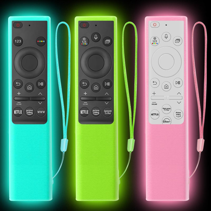 Climberer [3Pack] Climberer Case for Samsung TV Remote Cover BN59-01357/01385/01265A - Anti-Slip Solar Cell Remote Protector (Green+Blue+Pink) (Fluorescent Green/Blue/Pink) Glow-in-Dark - Image 1