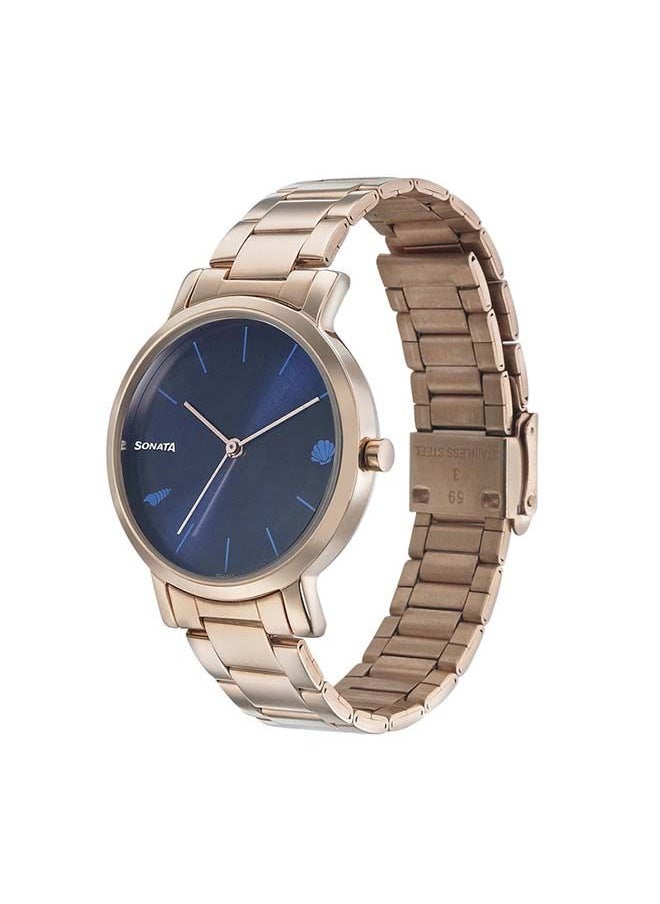 Sonata - Round Shape Stainless Steel Analog Wrist Watch 8164WM01 - 35 mm - Rose Gold - Image 1