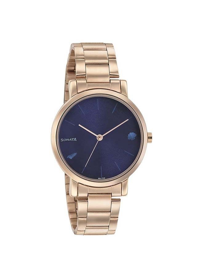 Sonata - Round Shape Stainless Steel Analog Wrist Watch 8164WM01 - 35 mm - Rose Gold - Image 1