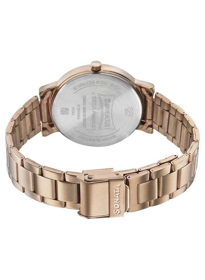 Sonata - Round Shape Stainless Steel Analog Wrist Watch 8164WM01 - 35 mm - Rose Gold - Image 1