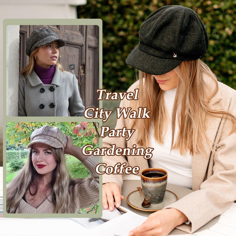 Comhats Winter Wool Newsboy Hats for Women Pageboy Baker Boy Berets Cap Fashion Sailor Fiddler Conductor Greek Army Green Medium - Image 5