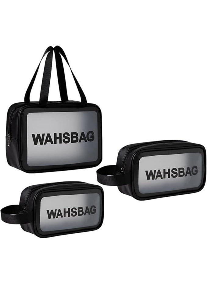 Generic - 3Pcs Cosmetic Bag Vinyl Air Travel Toiletry Bags Bulk, Water Resistant PVC Packing Cubes with Zipper Closure & Carry Handle for Women Baby Men, Make-up brush Case Beach Pool Spa Gym Bag - Image 1
