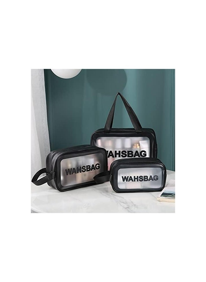 Generic - 3Pcs Cosmetic Bag Vinyl Air Travel Toiletry Bags Bulk, Water Resistant PVC Packing Cubes with Zipper Closure & Carry Handle for Women Baby Men, Make-up brush Case Beach Pool Spa Gym Bag - Image 1