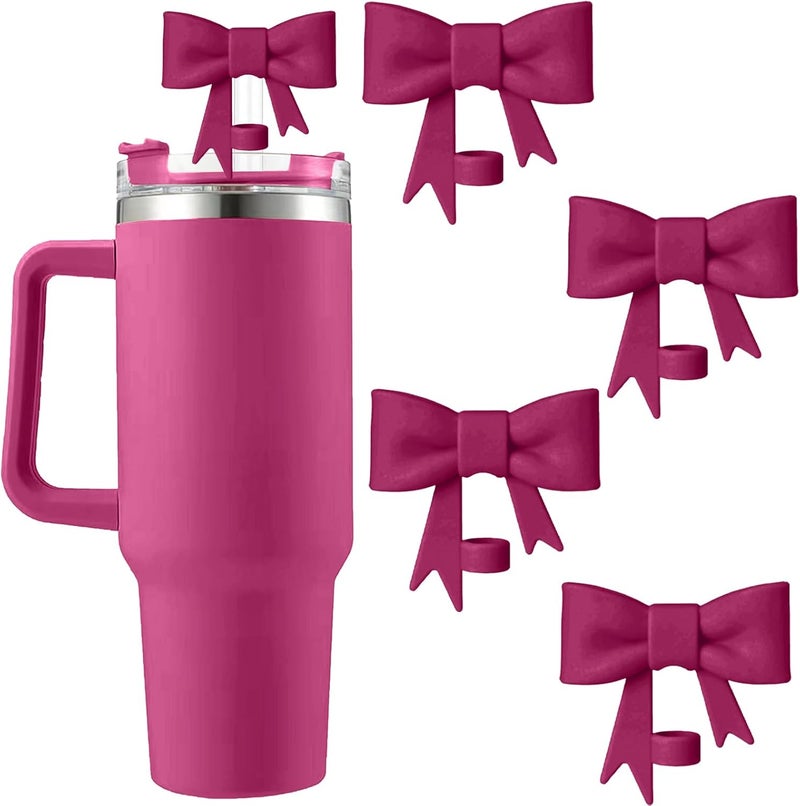 Hpebl 4Pcs Silicone Straw Toppers Covers for Stanley Cups 40/30oz 10mm(0.4in) Wine Red Dust-Proof Bow Straw Covers Toppers Suitbale for Stanley Cup Accessories Reusable Straws Caps - Image 1