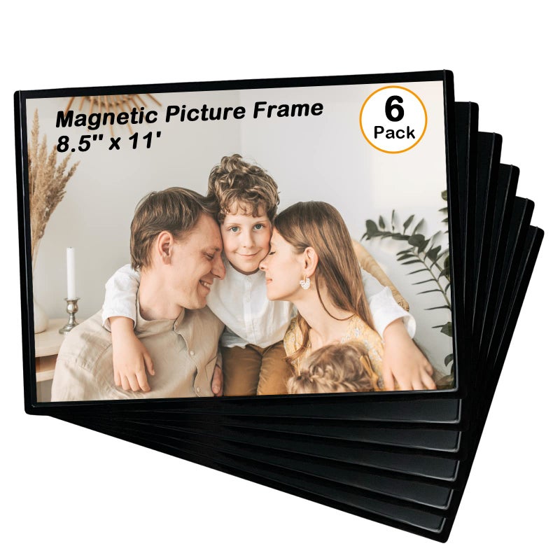Mingting Magnetic Picture Frame  Holds 8.5x11 Inches Pictures  Reusable Black Magnet Fridge Photo Sleeves for Refrigerator  Locker Office Cabinet (6Pcs Black) - Image 1