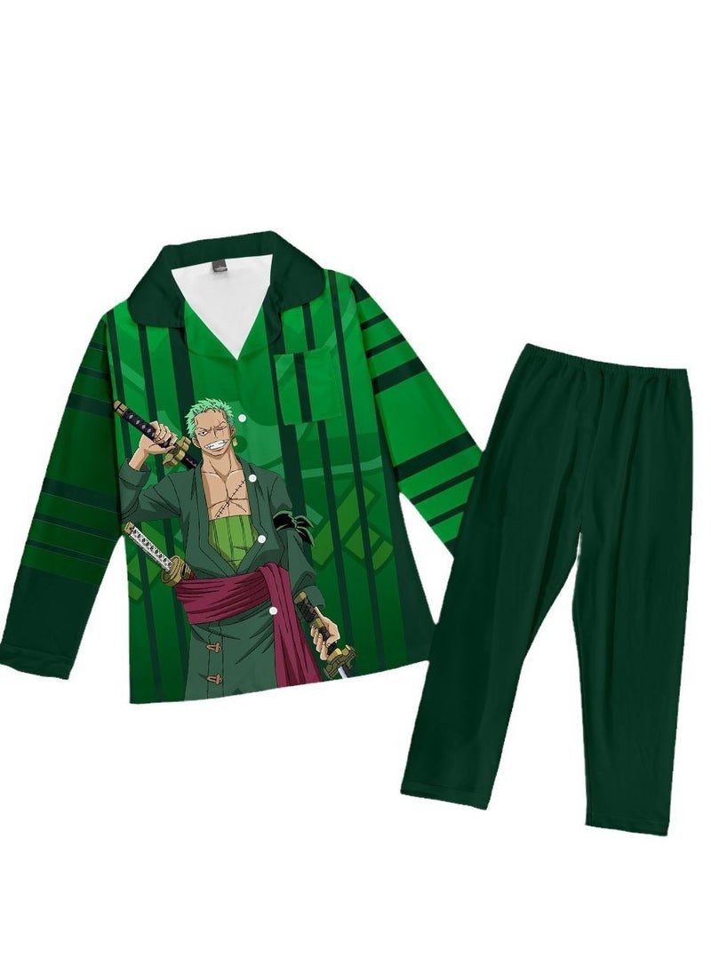 KUYING New One Piece Printed Pants Long Shirts Pajamas Set  - Image 1