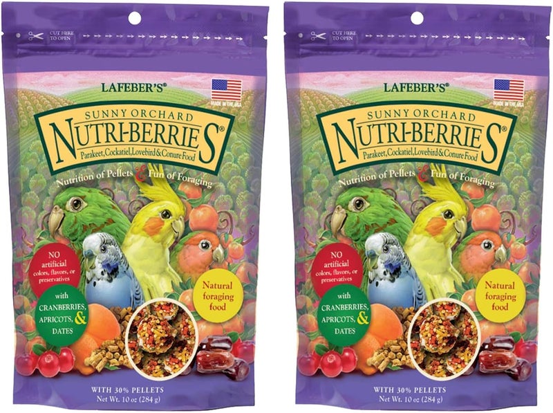 ليفبير طعام الطيور الأليف LAFEBER'S Sunny Orchard Nutri-Berries، مصنوع من مكونات غير معدلة وراثيًا ومن الدرجة الصالحة للاستخدام البشري، مناسب للكوكاتيلات والكونورات والباراكيتات والبادجيز وطيور الحب (عبوة Sunny Orchard سعة 10 أونصات، تحتوي على 2 عبوات). - Image 1