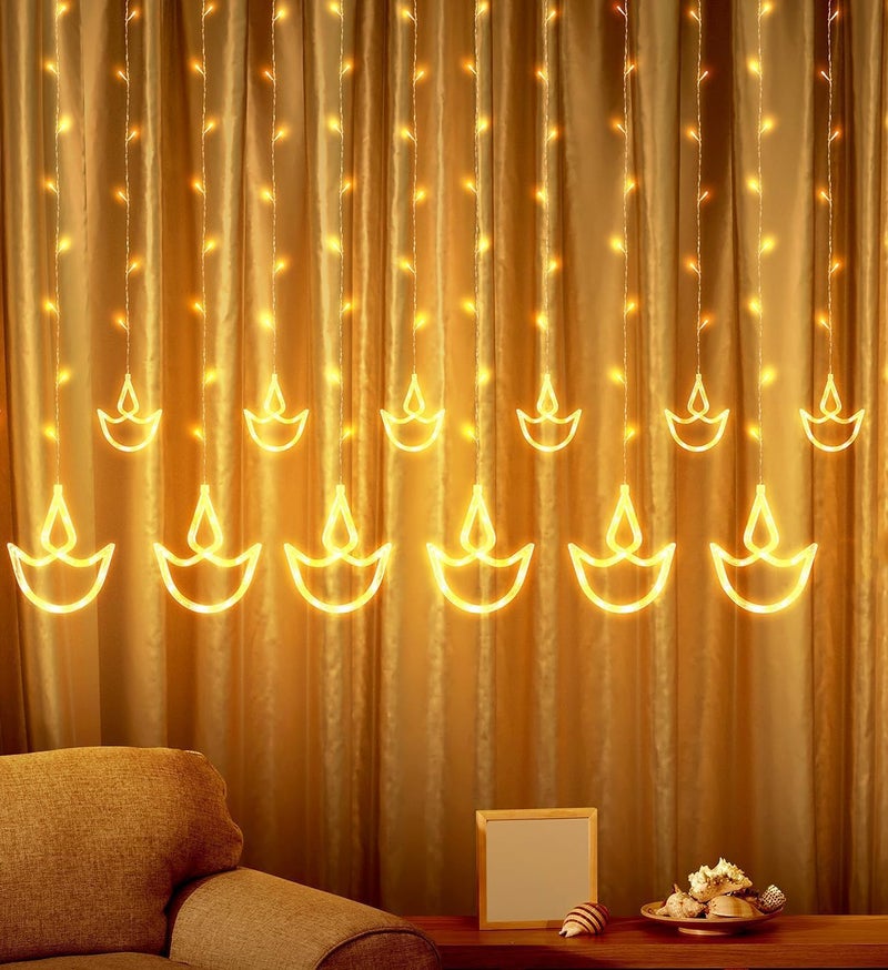 VERVENIX Plastic Decorative Diya Curtain Led Lights For Christmas Wedding Christmas Light Curtain Diwali Diya Lights Best Gift 3 Meter 1 Curtain 132 Led 66 Diya Light Rama