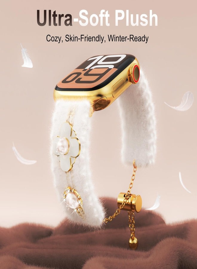 YMHML Furry Band Compatible for Apple Watch Bands for Women 40mm 42mm 41mm 38mm 44mm 45mm 46mm 49mm, Cute Dressy Warm Hairy Fluffy Pearl Diamond Strap for iWatch Series 11 10 9 8 7 6 5 4 3 SE Ultra - Image 4